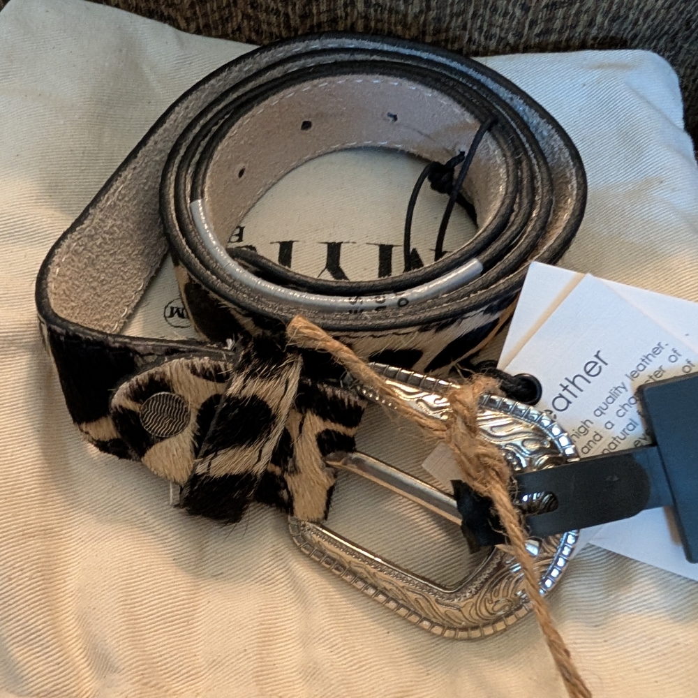 Myra Bag Black and White Cowhide Print Belt with Silver Buckle - Picture 9 of 13